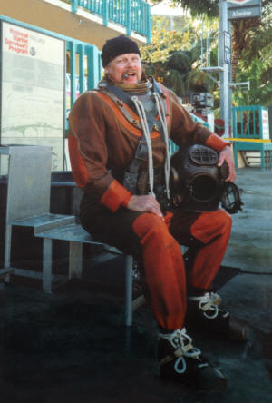 Bart Bjorkman of EnviroDive Services, dressed in antique hardhat diving equipment 